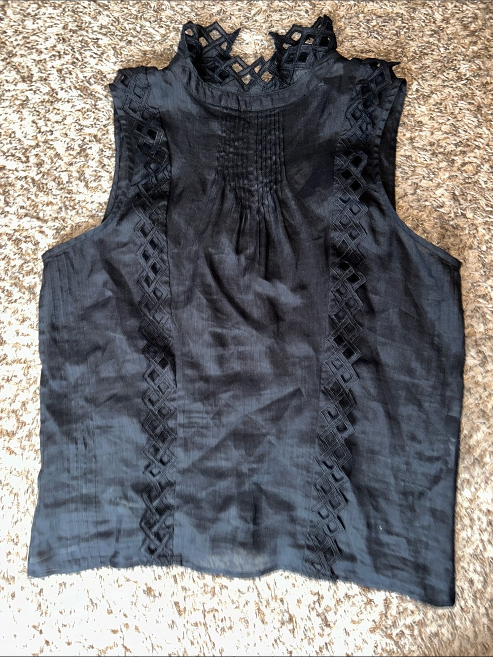 Frame Denim Black Embroidered Ramie Sleeveless Top - Women’s Medium - Picture 5 of 6